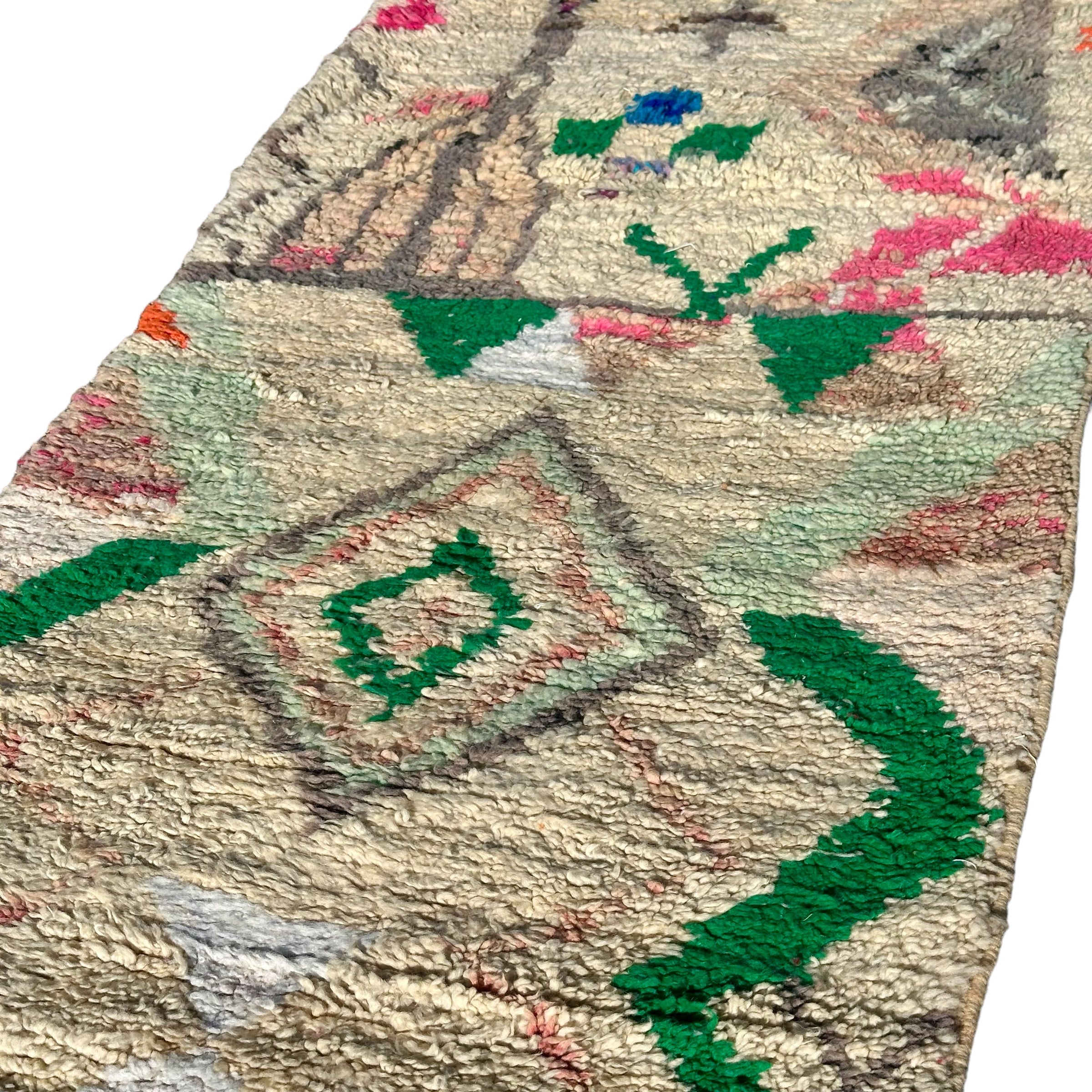 Natural Green Symbols - Azilal Moroccan Runner Rug