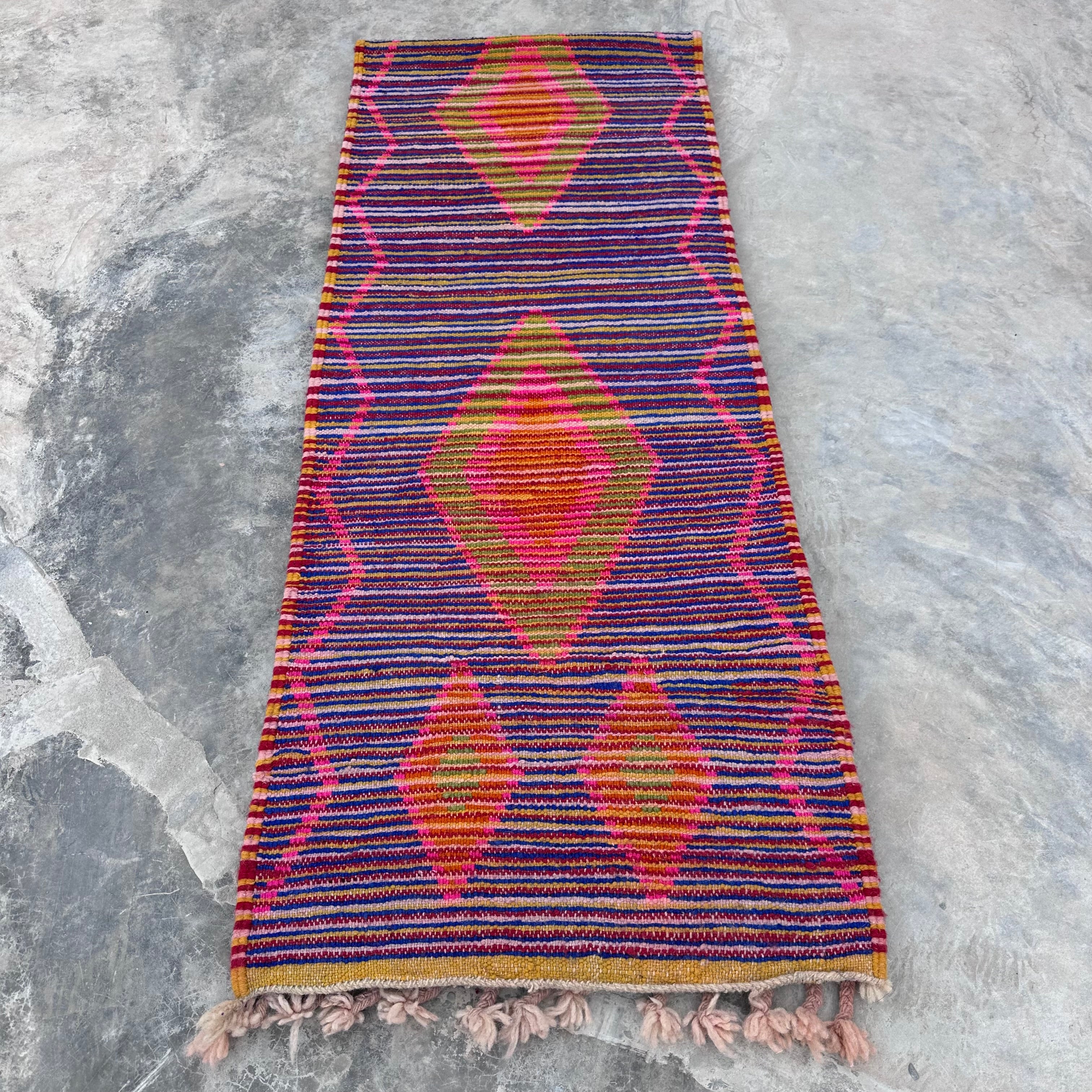 Tuareg Blue Diamonds- Boujad Natural Moroccan Runner Rug