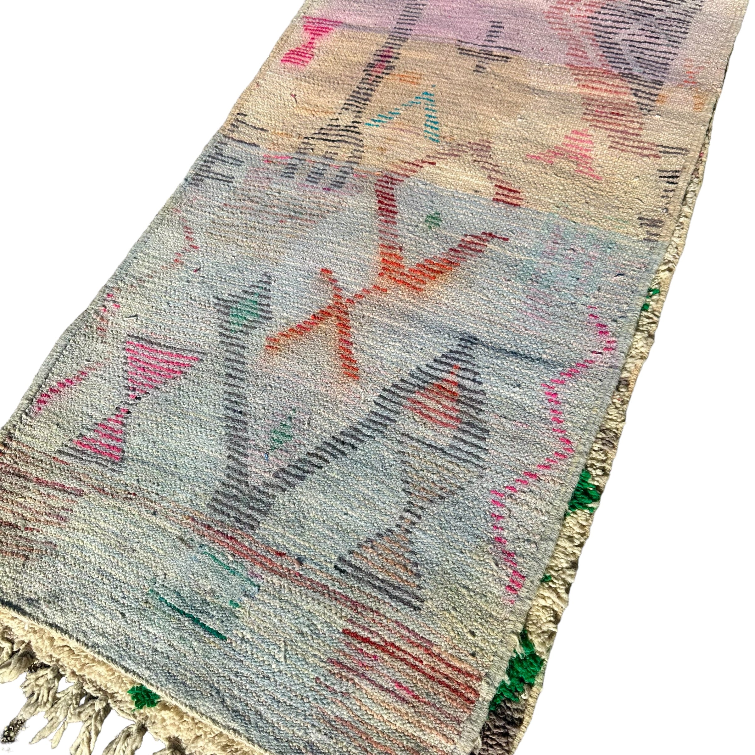 Natural Green Symbols - Azilal Moroccan Runner Rug