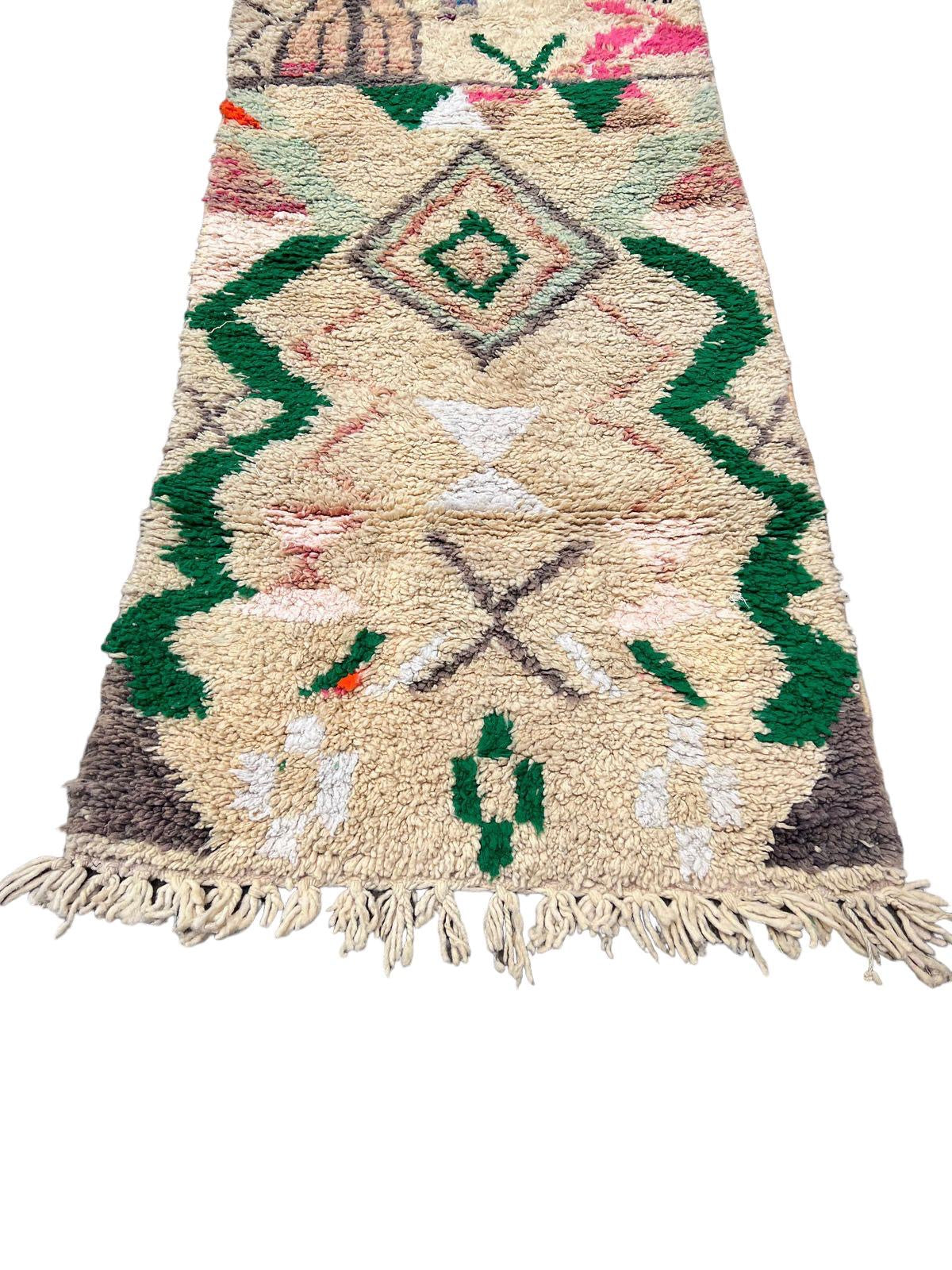 Natural Green Symbols - Azilal Moroccan Runner Rug