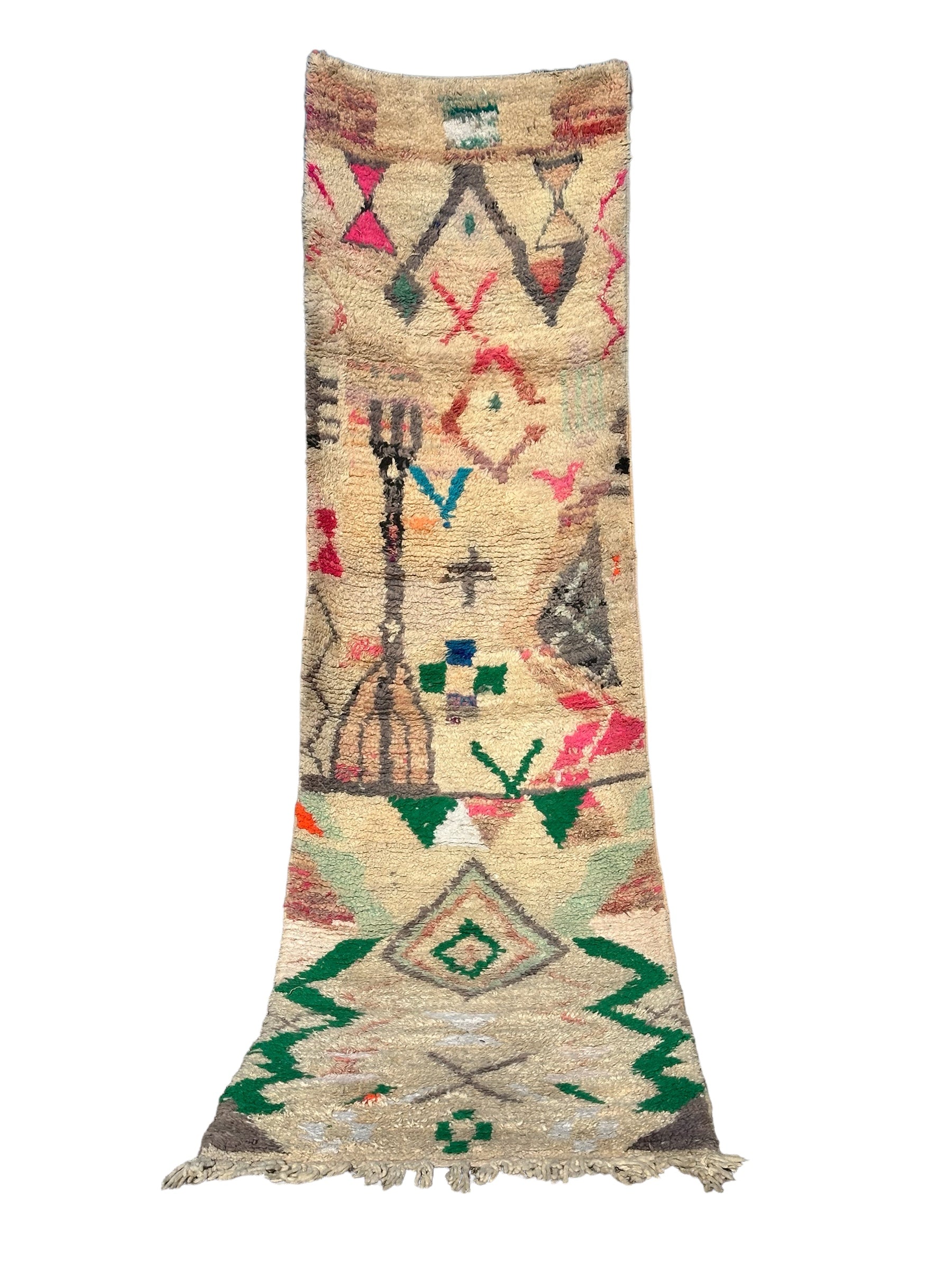 Natural Green Symbols - Azilal Moroccan Runner Rug