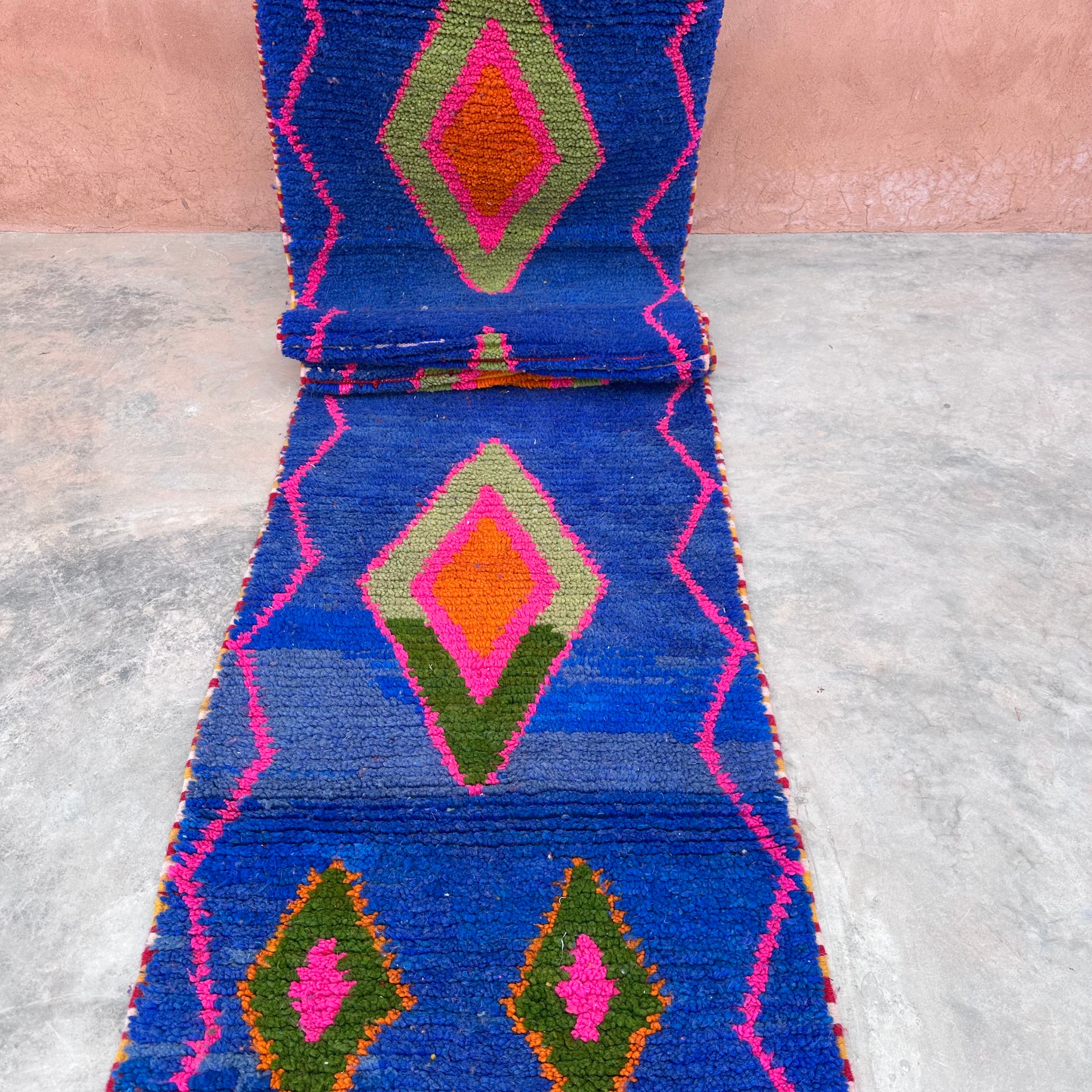 Tuareg Blue Diamonds- Boujad Natural Moroccan Runner Rug