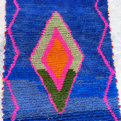Tuareg Blue Diamonds- Boujad Natural Moroccan Runner Rug