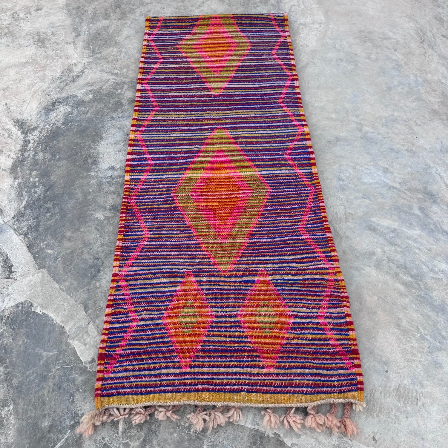 Tuareg Blue Diamonds- Boujad Natural Moroccan Runner Rug