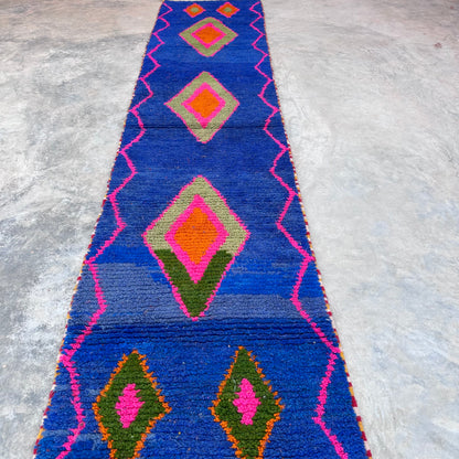 Tuareg Blue Diamonds- Boujad Natural Moroccan Runner Rug