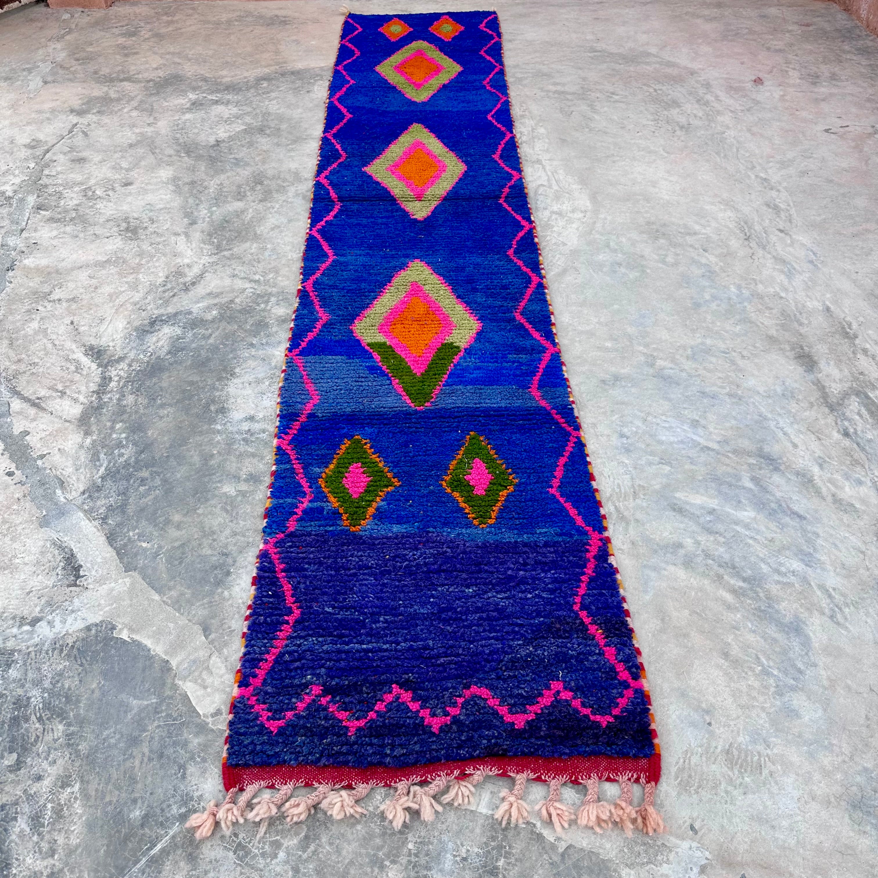 Tuareg Blue Diamonds- Boujad Natural Moroccan Runner Rug