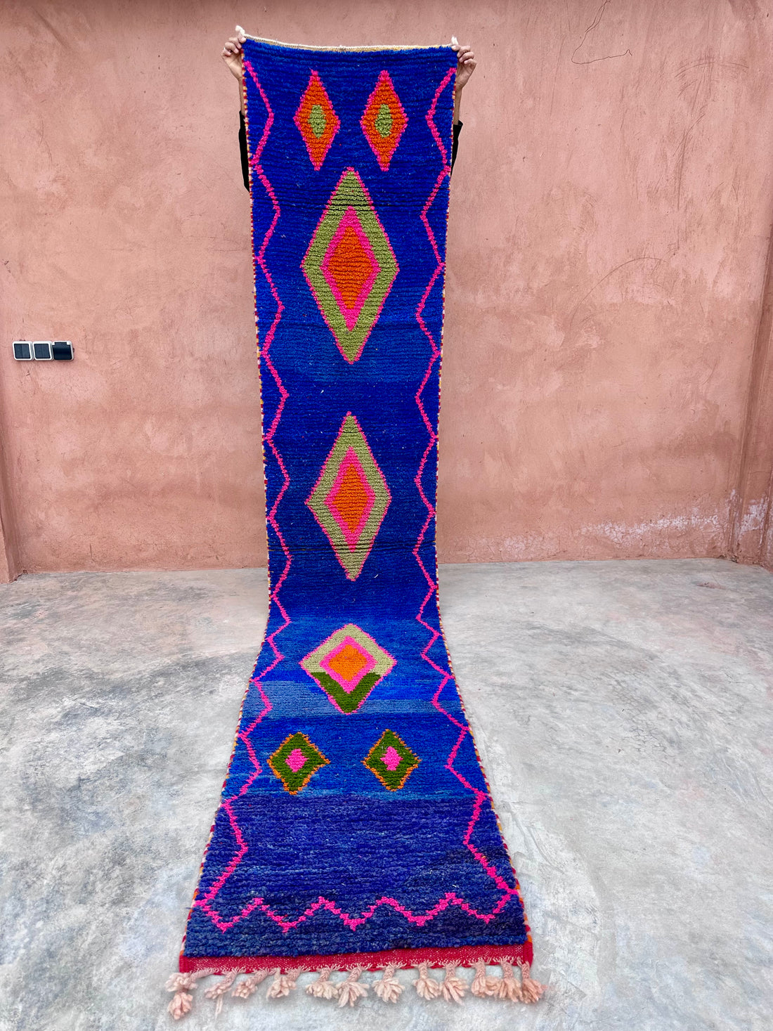 Tuareg Blue Diamonds- Boujad Natural Moroccan Runner Rug