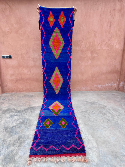 Tuareg Blue Diamonds- Boujad Natural Moroccan Runner Rug