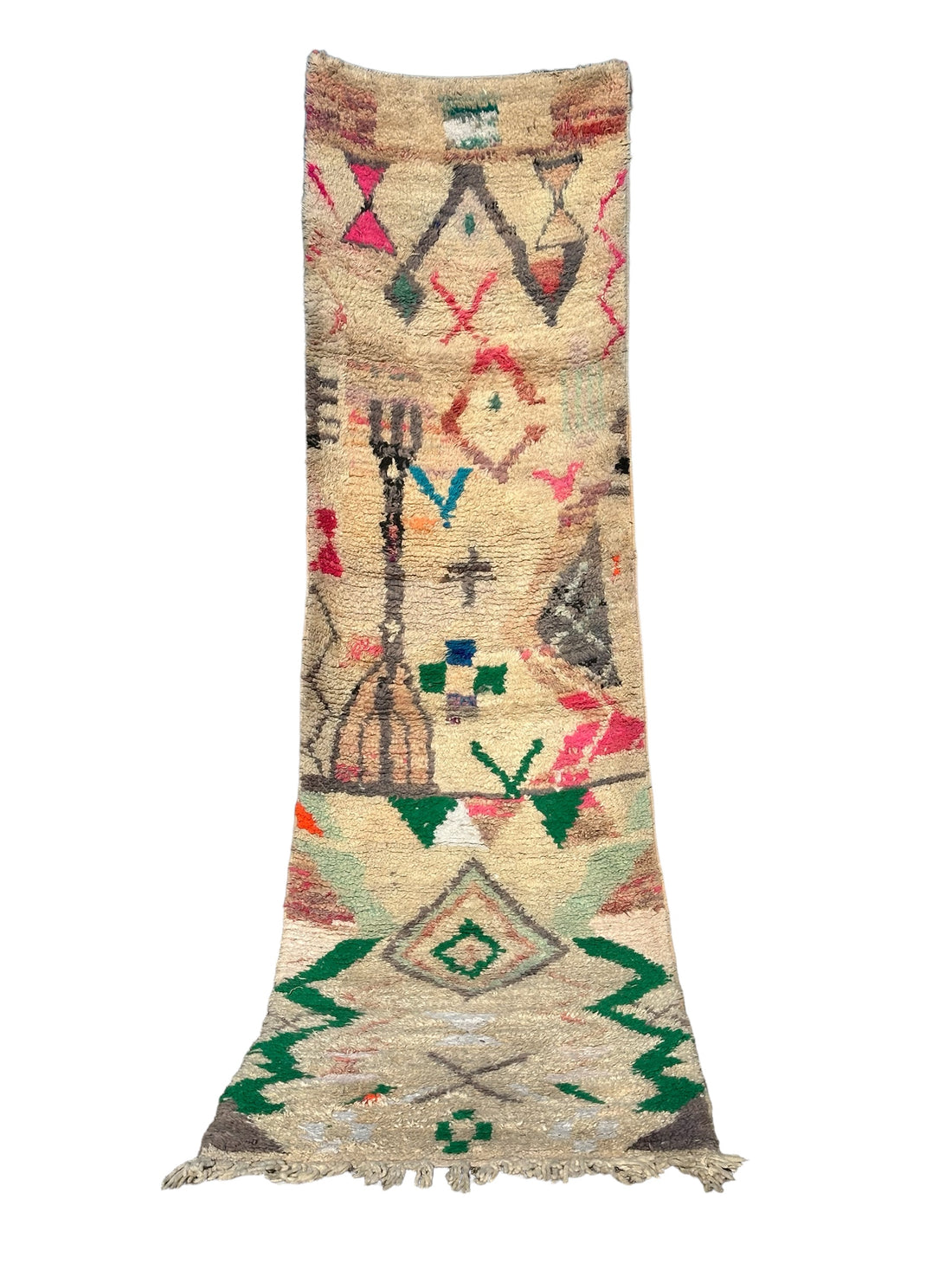 Natural Green Symbols - Azilal Moroccan Runner Rug