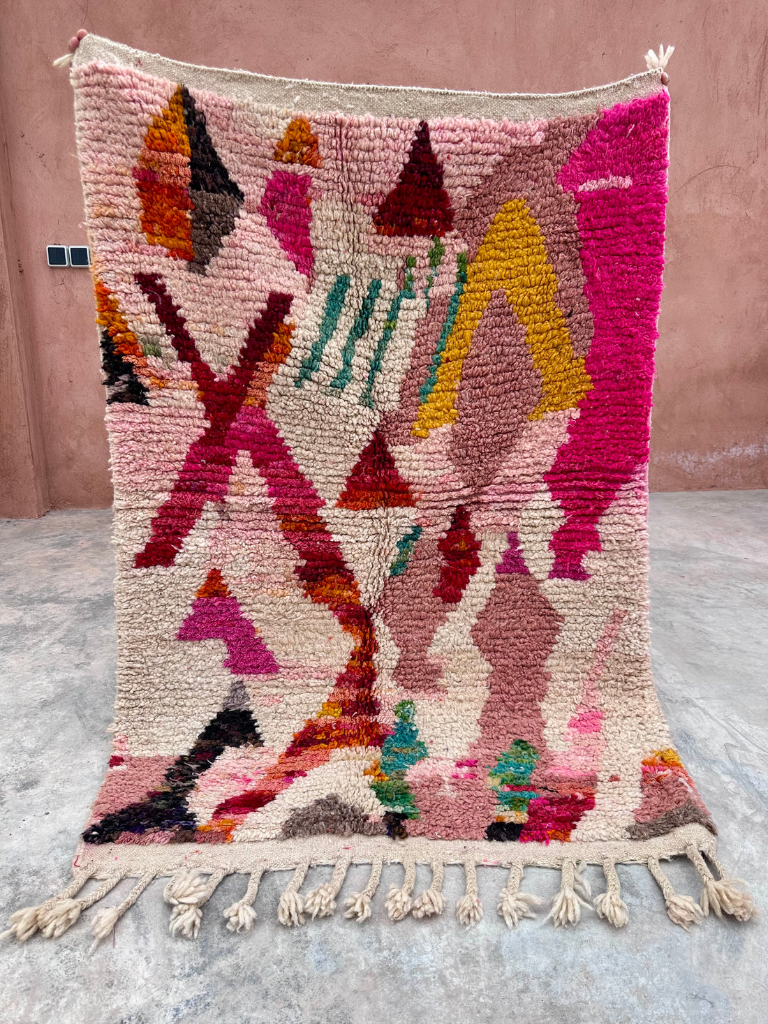 Woolen Artwork - Boujad Natural Moroccan Rug